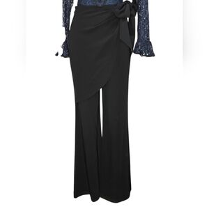Cinq à Sept Wide Leg Draped Wrap Tie Waist High Rise Pants Black Sz 8